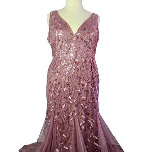 Shein Plus Sequin Plants Detail Mesh Prom Dress